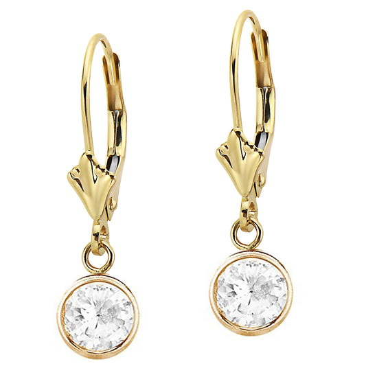 Ritastephens 14K Solid Yellow Gold Bezel Set 6mm CZ Lever Back Dangle Earrings - New Elegant Gold Jewelry, Classic Bezel Set CZ, Shiny Lever Back Earrings, 14K Gold Dangles, Sophisticated Yellow Gold Earrings