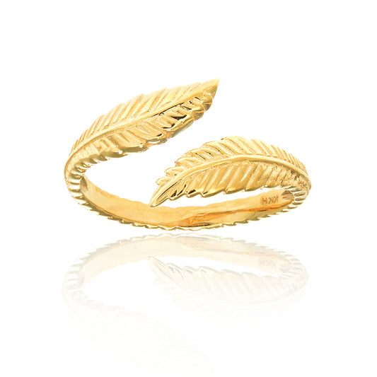 Ritastephens Exquisite 10k Solid Yellow Gold Leaf Cross-Over Adjustable Ring – Elegant and Chic Gold Band Perfect for Ring or Toe with Unique Design and Versatile Fit