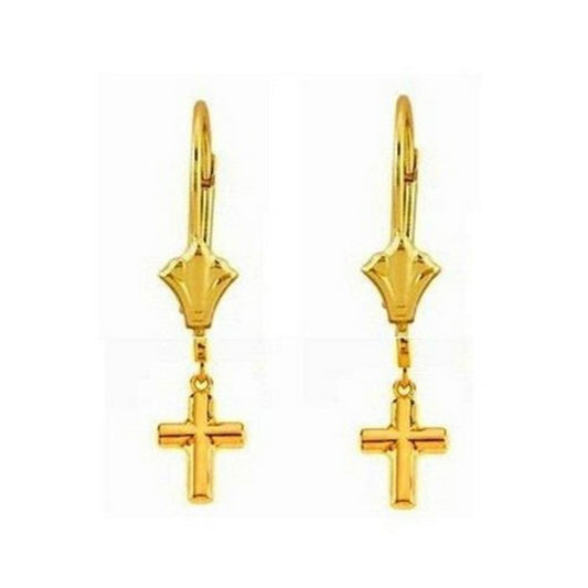 Real pure 10kt yellow gold Cross Charm Dangling Earrings