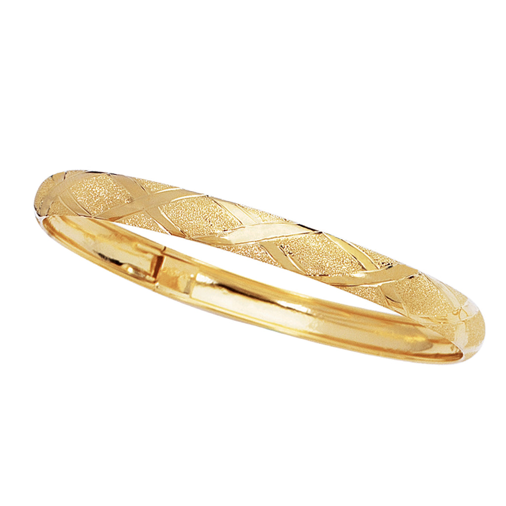 10k Real Yellow Gold Tubular Engraved Flex Bangle Bracelet 7 Inches