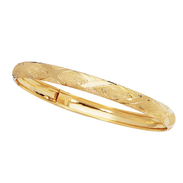 10k Real Yellow Gold Tubular Engraved Flex Bangle Bracelet 8 Inches