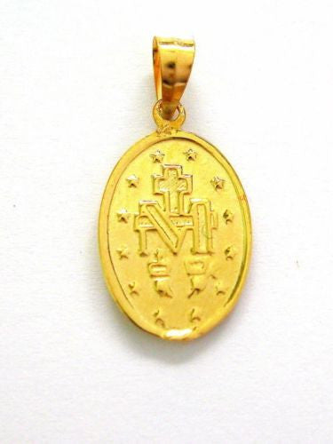 14K Real Yellow Gold Oval Medal Virgin Mary Miraculous Charm 1.7 Grams