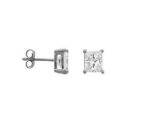 Ritastephens 14K Solid Gold 5mm CZ Stud Earrings - 1ct Princess Cut Cubic Zirconia | Elegant, Classic, and Timeless Gold Studs | High-Quality Brilliant CZ | Dainty & Stylish Princess Cut Earrings