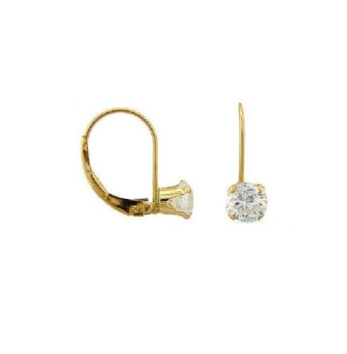 Ritastephens 14K Solid Yellow Gold 6mm CZ Lever Back Earrings - New! Elegant and Classic Gold Lever Backs with 6mm Cubic Zirconia, Timeless 14K Gold Jewelry, Stylish Yellow Gold Earrings