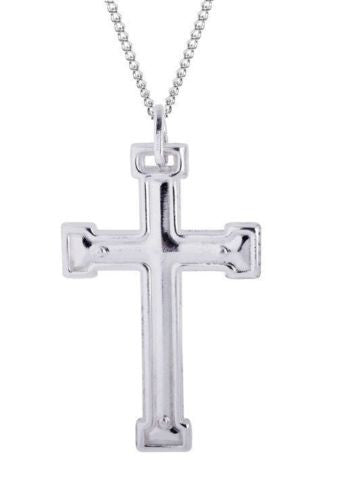 Ritastephens Bold .925 Sterling Silver Large Men's Cross Necklace Pendant – Shiny Finish, 24" Chain