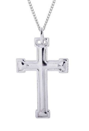 .925 Sterling Silver Large Men's Cross Necklace Pendant Shiny 24"