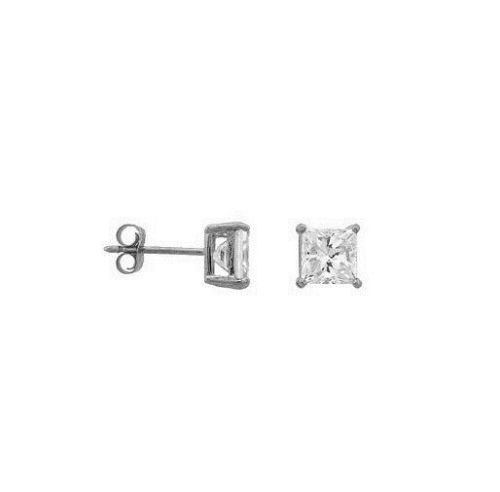 Sterling Silver 4mm CZ Stud Earrings .50ct Princess Cut New