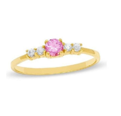 14K Solid Yellow Gold Pink White CZ Baby Ring Kids Children New