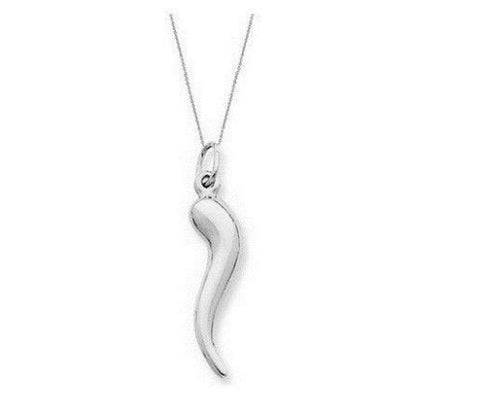 .925 Sterling Silver Italian Horn Charm Pendant Necklace 18"