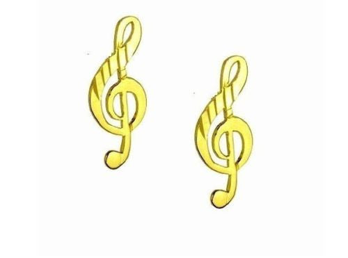 14k Yellow Gold Music Note G Clef Treble Musical Stud Earrings Small