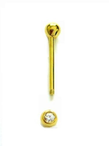 14k Solid Gold Yellow Barbell Tongue Ring Body Jewelry 14 Gauge Cubic Zirconia