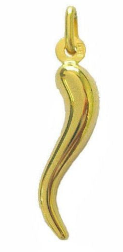 14k Real Yellow Gold Italian Horn Charm Goodluck Pendant 22mm