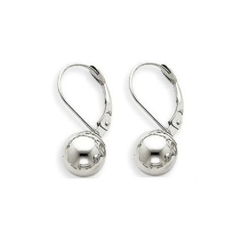 Sterling Silver LeverBack Dangle Shiny Ball Earrings 8 mm