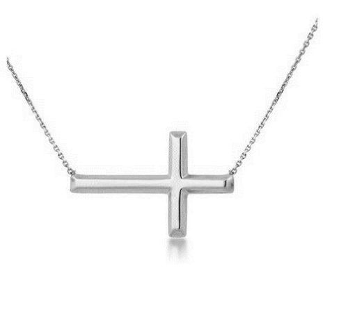 Ritastephens 14K White Gold Sideways Cross Bracelet with Adjustable Chain (7-7.5 Inch) – Solid Gold Elegance