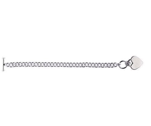 Sterling Silver Toggle lock Link Charm Bracelet with Heart Tag