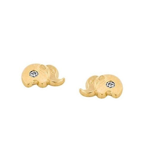 14k Real Yellow Gold Elephant Post Stud Shiny CZ Earrings Baby Kids Screw Back