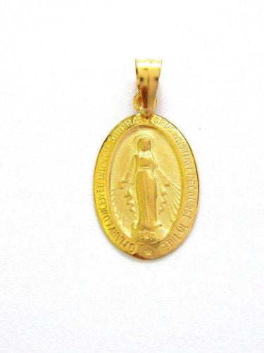 14K Real Yellow Gold Oval Medal Virgin Mary Miraculous Charm 1.7 Grams