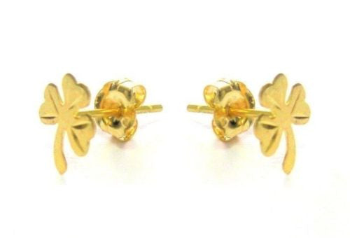 14K Yellow Gold Shamrock Good Luck Irish Post Stud Earrings 7mm