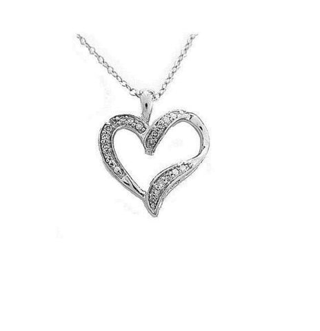 .925 Sterling Silver Open Heart Love CZ Charm Necklace 18"