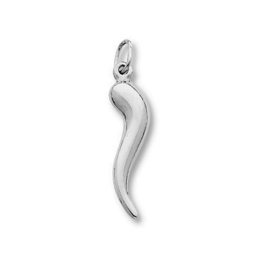 14k Real White Gold Italian Horn Charm Good luck 3D Pendant