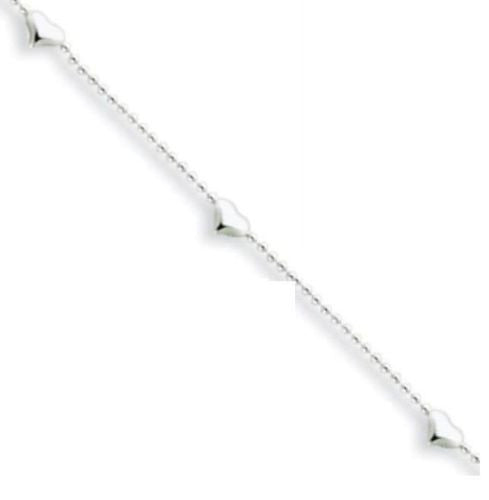 Sterling Silver Bead Heart Anklet  Ankle Bracelet 10"