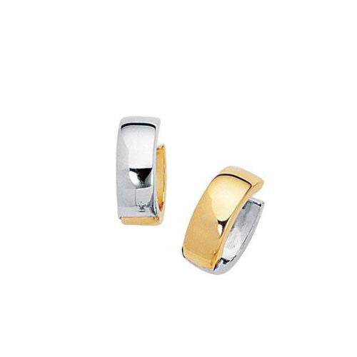 Ritastephens 14K Solid Yellow and White Gold Lite Huggie Earrings 17mm - Lightweight 2.2g Two-Tone Hoops with Reversible Design, Elegant and Classic Fine Jewelry for Everyday and Special Occasions