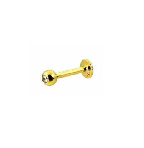 14k Solid Gold Yellow Labret Stud Chin Jewelry CZ 16g