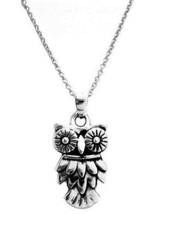 .925 Sterling Silver Owl Charm Pendant Necklace 18"