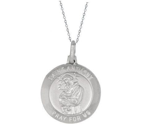 Ritastephens Sterling Silver Saint Anthony Medal Charm Pendant Necklace – 18mm Silver Pendant, Religious Jewelry