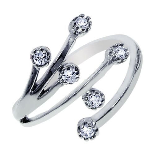 Ritastephens Elegant 10k Solid White Gold Adjustable Ring or Toe Ring with Sparkling Cubic Zirconia – Classic Design, Durable, and Versatile Fine Jewelry Accessory