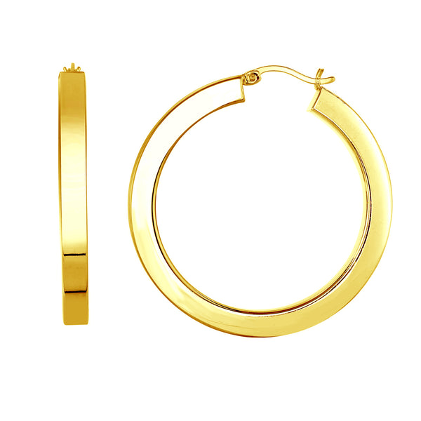 14K Real Yellow Gold Round Square Tubular Hoop Hoops Earrings 20x2mm