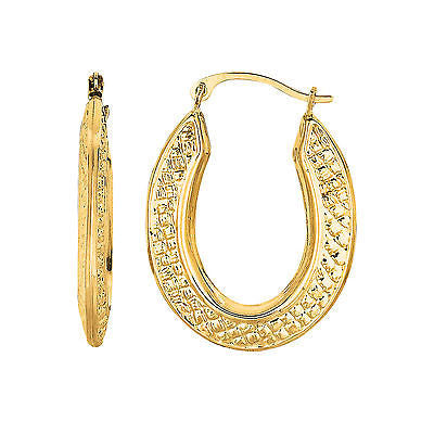 Ritastephens 10K Yellow Gold Oval Textured Hoops – Elegant 26mm Gold Hoop Earrings with Classic Oval Shape, Textured Finish, and Chic Design, Large and Stylish Fine Jewelry Hoops for a Bold Statement