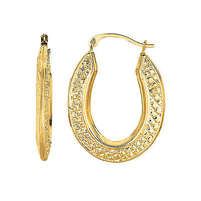 10k Yellow Gold Oval Textured Hoops Hoop Earrings 26mm