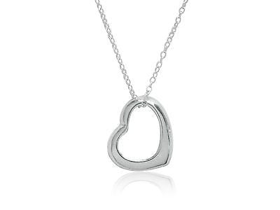 .925 Sterling Silver Floating Open Heart Love Charm Pendant Necklace 18"