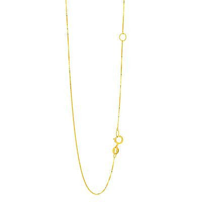 14K Solid Yellow Gold Box Chain 0.6mm Necklace 18"-20" Adjustable