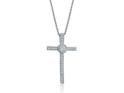Sterling Silver CZ Baby Cross Charm Necklace 16"