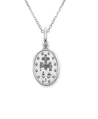 .925 Sterling Silver Miraculous Medal Oval Virgin Mary Charm Necklace 18"
