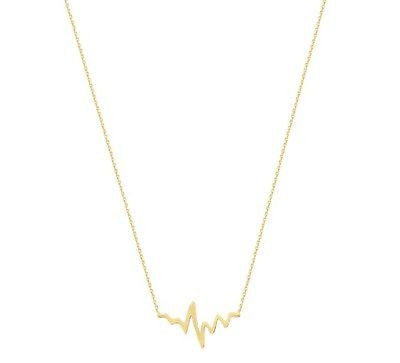 Ritastephens 14K Solid Gold Lifeline Pulse Heartbeat Charm Necklace – Elegant Adjustable 16"-18"