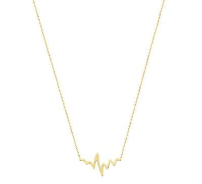 14K Solid Gold Lifeline Pulse Heartbeat Charm Necklace 16"-18" Adjustable