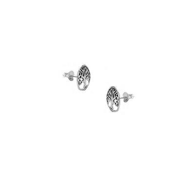 Sterling Silver Tree of Life Round Post Stud Earrings 11mm