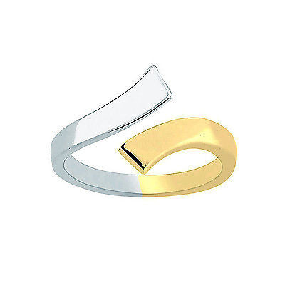 10K Yellow White Two Tone Gold Crossover Shiny Adjustable Ring or Toe Ring
