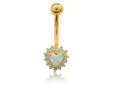 14k Yellow Gold Heart Cz Belly Ring Body Jewelry 25mm