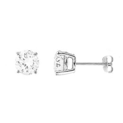 Ritastephens 14K Solid White Gold 6mm CZ Stud Earrings – 3 Carat Brilliant Basket Setting, Elegant Classic Design, Sparkling White Gold Jewelry