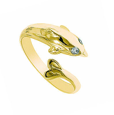 10k Solid Yellow Gold Cubic Zirconia Dolphin Adjustable Ring or Toe Ring