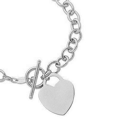 Sterling Silver Heart Tag Toggle Charm Bracelet  8"