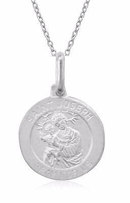 Sterling Silver Saint St. Joseph Medal Charm Necklace 18"