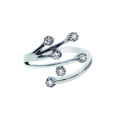 Sterling Silver Crossover Spray Cubic Zirconia CZ Adjustable Ring or Toe Ring