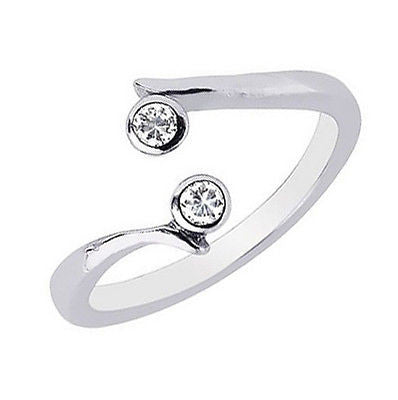 Ritastephens Elegant 14K Solid White Gold Crossover CZ Adjustable Ring – Versatile Design for Fingers or Toes, Sparkling and Stylish White Gold Jewelry
