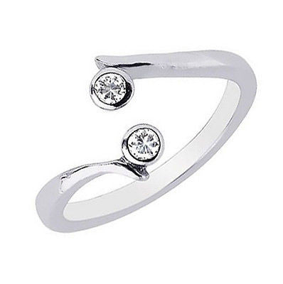 14K Solid White Gold Crossover CZ Adjustable Ring or Toe Ring