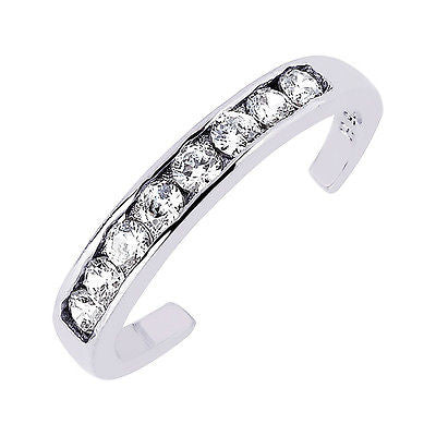 Ritastephens Elegant 14K White Gold Adjustable Toe Ring with Sparkling Channel-Set CZs – Timeless White Gold Toe Jewelry, Sophisticated and Stylish Foot Accessory